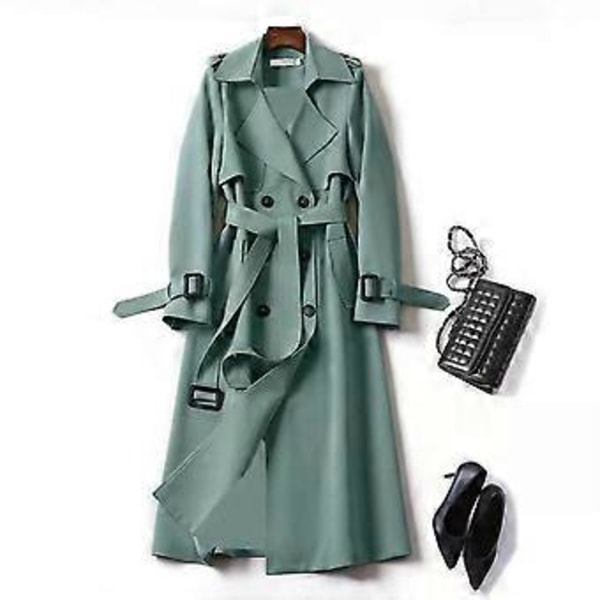 Høst Vinter Dame Trenchcoat Nedbrett Krage Ensfarget Dobbelkneppet med Belte Medium(2XL aprikos)