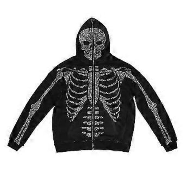 Rhinestone Skull Gothic Sweater Sportsjakke Gothic Langærmet Y2k Jakke Mænds Hoodie (S)