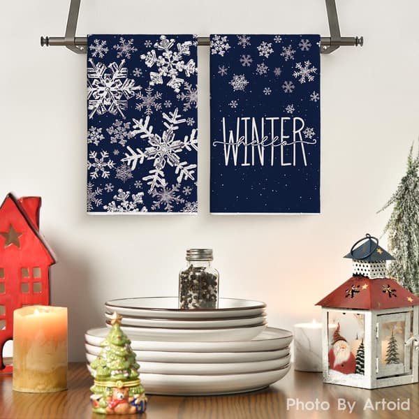 Blå snöflinga kökshandduk 2-delat set, 40 x 60 cm handduk och diskhandduk Blue
