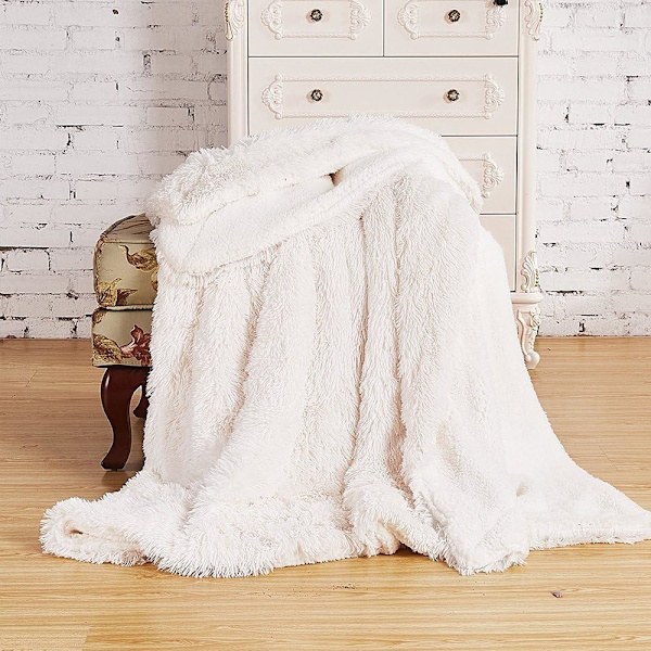 Plaid Fleece Tæppe Super Blød Kunstig Faux Pels Look Mikrofib