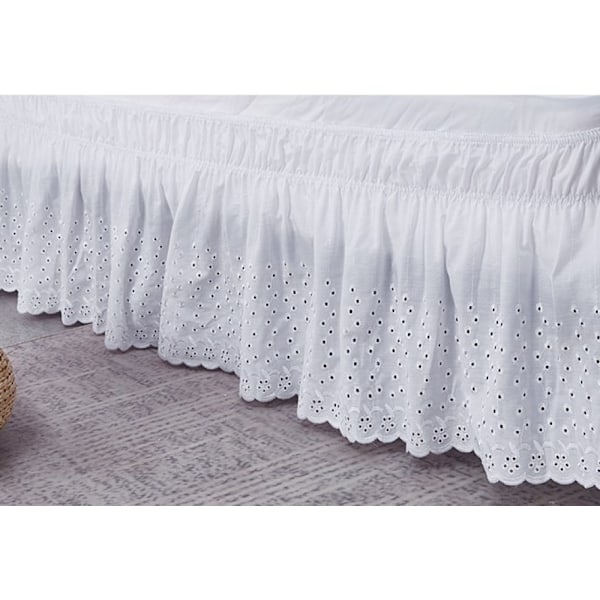 Hvid, KING 180X200+38cm, hulbroderet sengetæppe, støvtæt, amerikansk elastisk sengekappe, princ