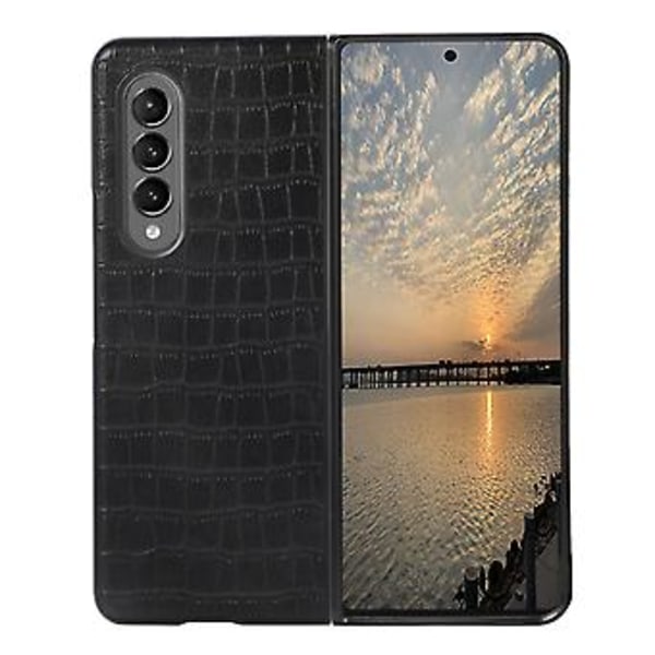 Krokodil-Texturerat PU-Läderfodral för Samsung Galaxy Z Fold4 (Svart)