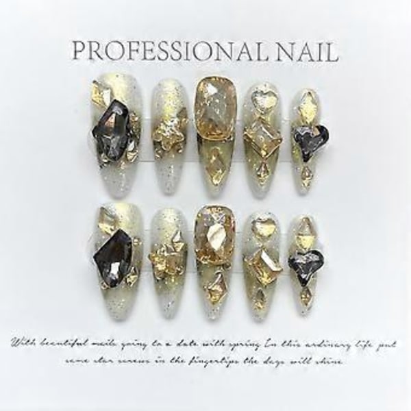 Lange Kiste Håndlavede Pink Falske Negle Rhinestone Glitter Gradient Falske Negle med Design 3D Krystal Metallic Press On Negle Glansfuld Akryl til Kvinder a