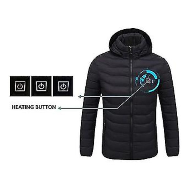 Vinter USB Opvarmningsjakke Smart Termostat Til Damer Opvarmningsbeklædning Feber 4-bit Bomuldsjakke (4XL Sort)