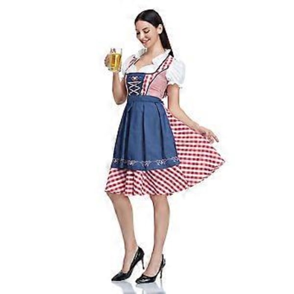 Naisten Oktoberfest Oluttyttö Puku Baijerilainen Perinteinen Dirndl Mekko Cosplay Naamiaisasu (XXL Denim Punainen)