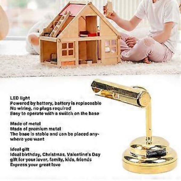 Dockskåp Miniatyr Vägglampa Mini LED Dockskåp Vägglampa med Batteri för 1/12 Dockskåpsmöbler Dekoration Guld