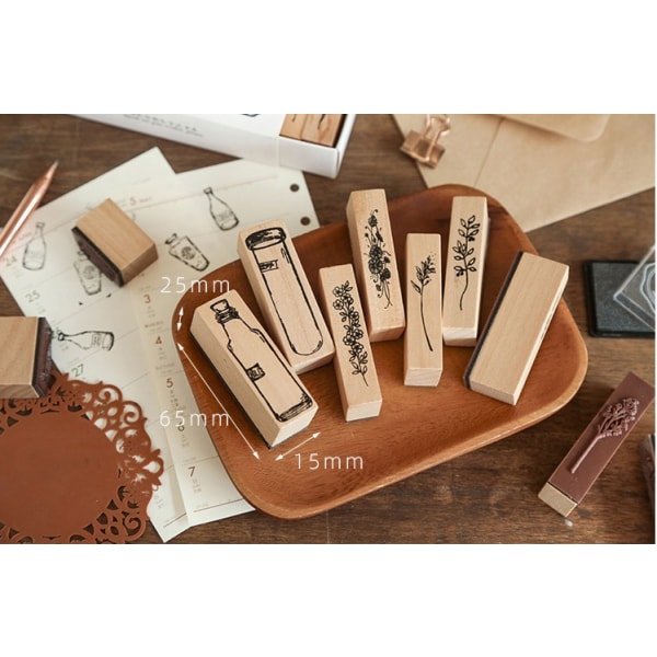 7 stk. trestempel i gummi, trestempelsett, vintage-stempel i Natu