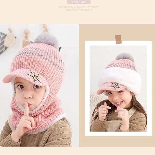 Baby Beanie Scarf Set Vinter Varm Beanie Hat Strikket Halsvarmer