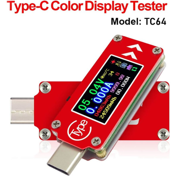 Type-C Värillinen LCD USB Volttimittari Ampeerimittari Jännitemittari Virta Mult