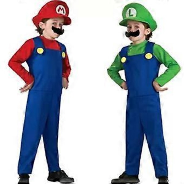 Super Mario Luigi Bros Cosplay -asu Fancy Dress -asu Miehille, Naisille ja Lapsille Teini-ikäisille Pojille ja Tytöille Roolileikki (S Punainen - Poika)