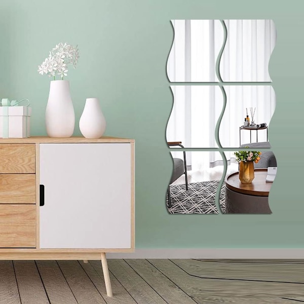 Sæt med 6 3D bølgede vægspejle（12x10cm+17x19cm+30x25cm） - Akryl vægdekoration - til hjemmet, stuen