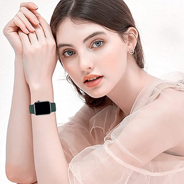Vert Kompatibel med Apple Watch 7 Magnetiskt Läder 38m