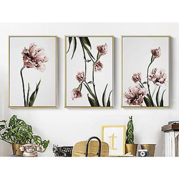 Wekity Tulpan Väggkonst Canvas Print Poster, Enkel Modekonst Ritning Dekoration för Hem Vardagsrum Sovrum Kontor och Barnrum (Set om 3 Oinramade