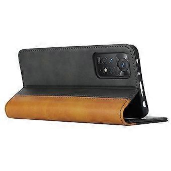 Skal för Xiaomi Redmi Note 11 Pro, Kalvläder med 3 Kortfack, Färgsplicing, Läderfodral (Stil A)