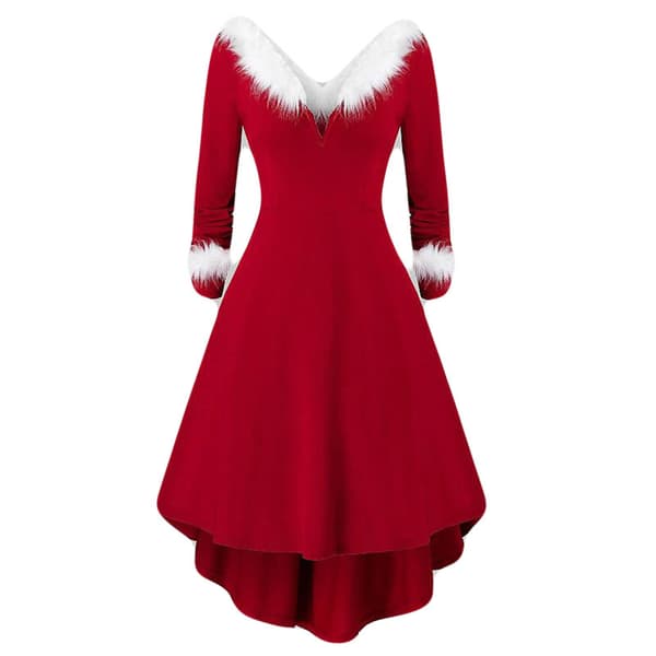 Jul Dammode Långärmad Päls-krage Sensuell Urringad Figursydd Elegant Klänning S