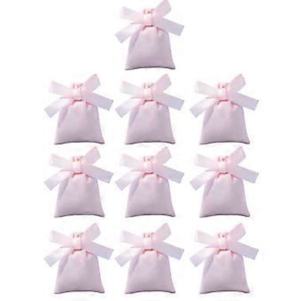 10 stk. Smykkepose i fløjl med snøre, blød sommerfuglknude, opbevaringspose til tilbehør, stilfulde sløjfeposer, pink 1 (pink 1)