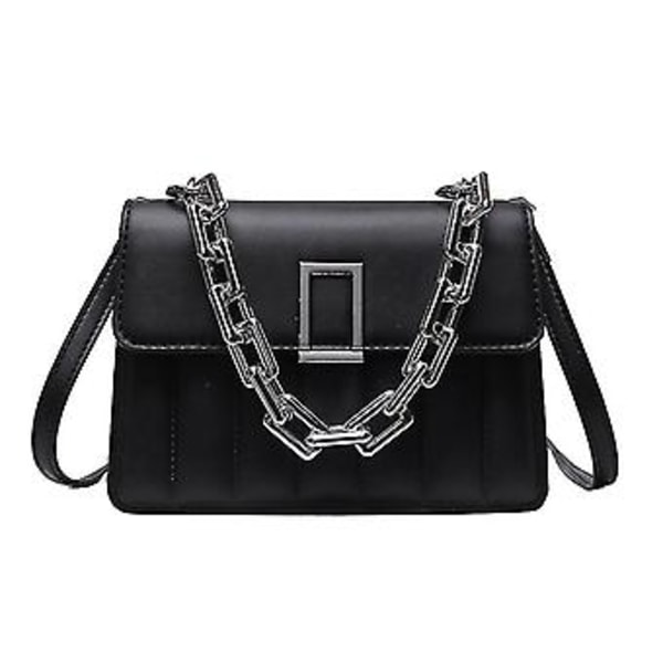 Damer PU-läder Handväska med Topphandtag Liten Kedjesträcka Axelväska Messenger Handväska Satchel (Svart)
