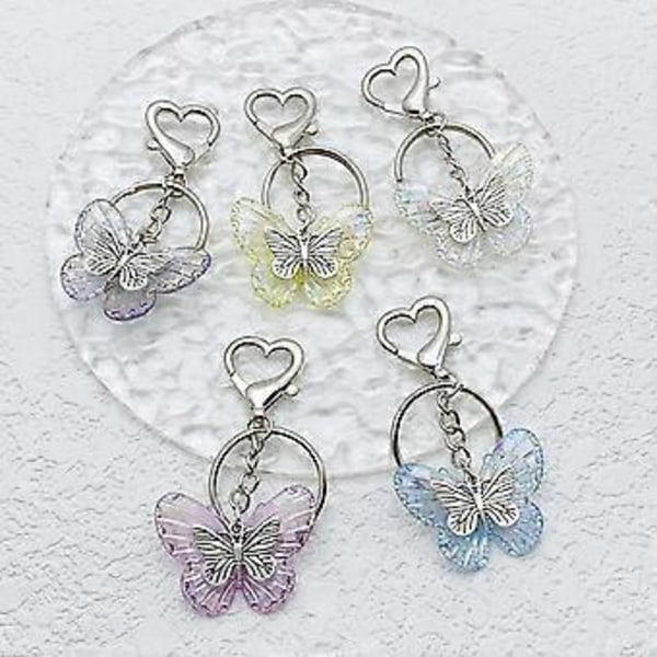 Akryl Fjäril Hänge Nyckelring Stilren Transparent Nyckelringar Färgglad Nyckelring Prydnad för Modeälskare Gul (Gul)