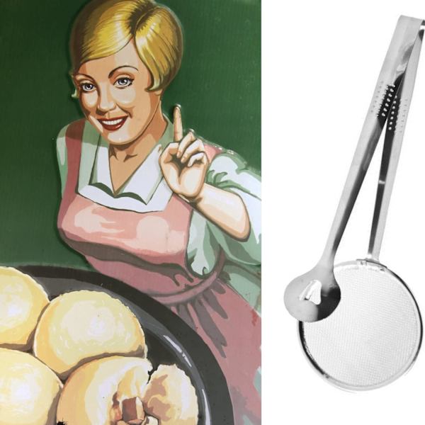 Donut-tång, fritösslev, skimmer, skimmer, hålslev, slev för munkar, gnocchi - rostfritt stål