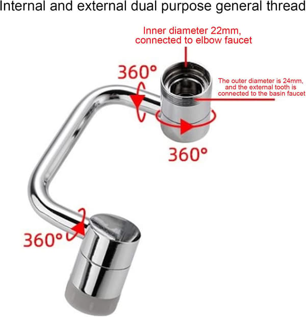 1 set Kranförlängare, 1080 Grader Roterbar Universal Aerator Kran