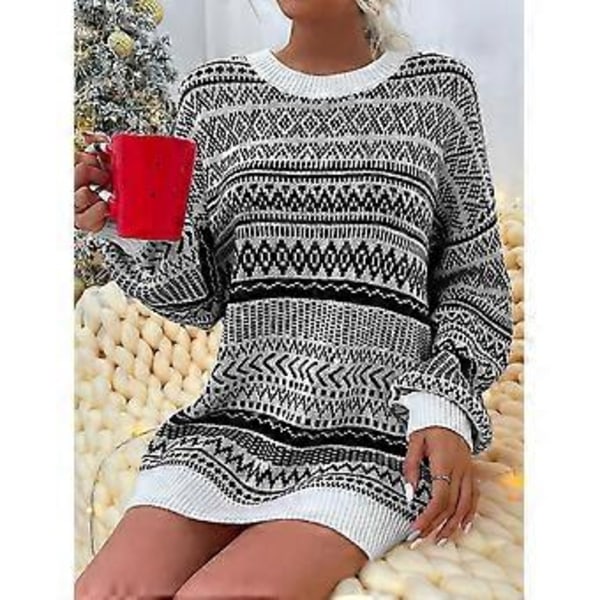 Jul Dam Långärmad Rundhalsad Tröja Pullover Topp Vinter Vardaglig Lös Rundhalsad Ullklänning (XL Svart)