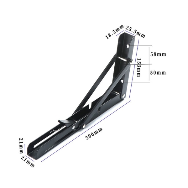 Foldbar konsol 300mm, 2 stk. sort foldbar konsol, foldbar hyldebeslag belastning, tung