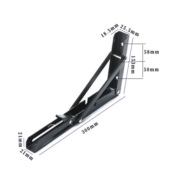 Folding Bracket 300mm, 2 stk. Svart Foldable Console Bracket, Folding Shelving Brackets Load, Heav