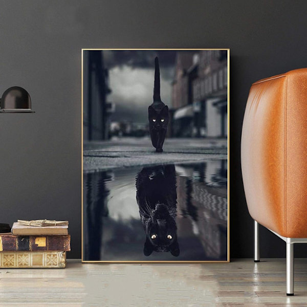 30*40cm Musta Kissa Pantteri Eläin Heijastus Timanttimaalaus Risti