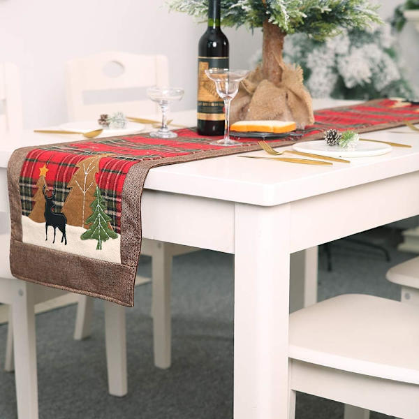 Joulupöydän juoksu, 6FT Kaksoiskerroksinen Buffalo Plaid Koristeellinen
