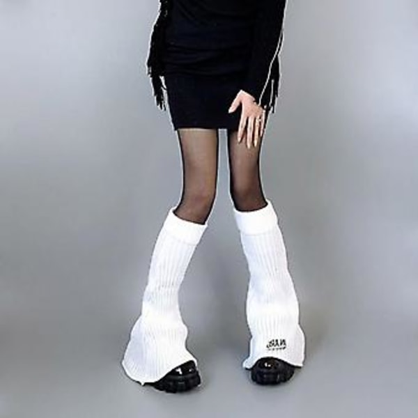 Goth Punk Polvenkorkuiset Sukat Naisille Kirjaimin Varustetut Rib-Neulekadut Jalkasuojat (Musta)