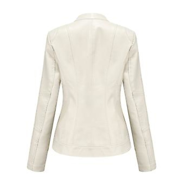 Trendy skinnjakke for kvinner, jakke med ståkrage, tynn skinnjakke for vår og høst (4XL Off-white)