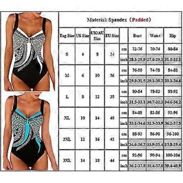 Dame Print Sexet Heldragt Badedragt Sommer Strand Polstret Monokini Badetøj -NMAOV(S Blå)