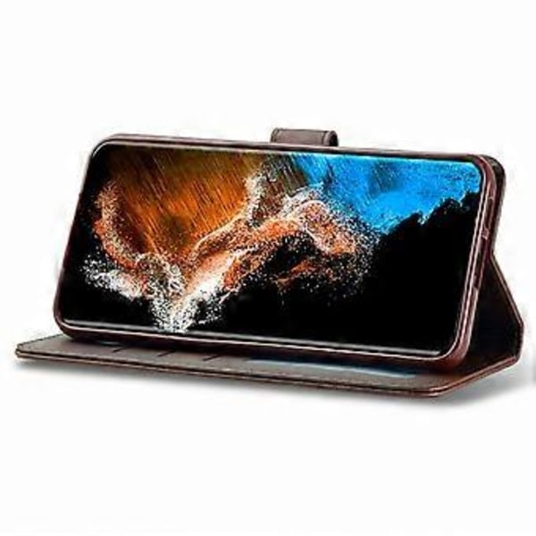 LC.IMEEKE Fodral för Samsung Galaxy S24+ Kalvläder med Stativ Skyddande Skal (Stil A)