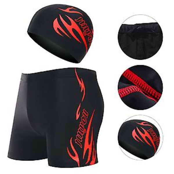 2 stk. Badebukser Hurtigtørrende Åndbar Elastisk God Syning Badehætte til Swimmingpool (4XL Rød)