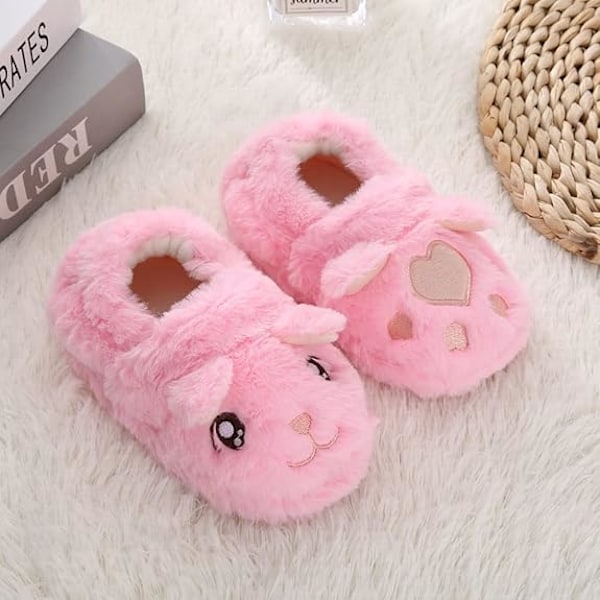 Mjuka och mysiga plyschtofflor för babyflicka, tecknade varma vinterskor för inomhus (innersula 19,5 cm)