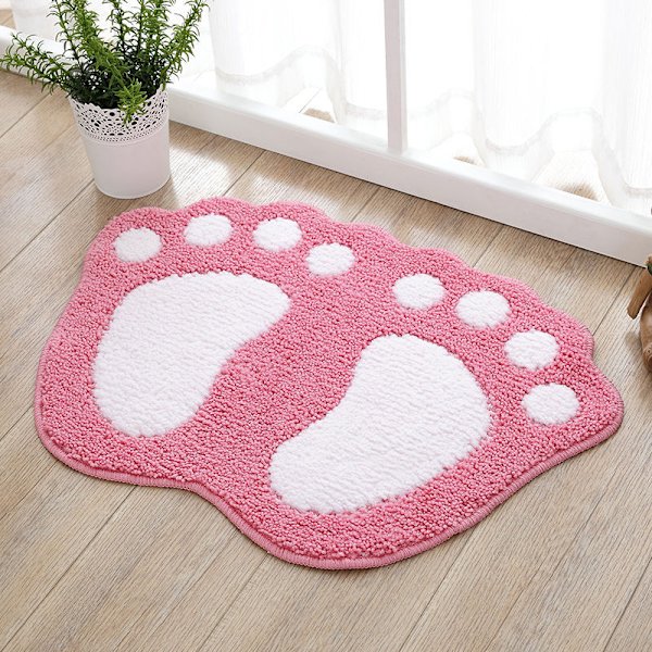 Skridsikker absorberende bademåtte, stort fødder design, polyester, pink
