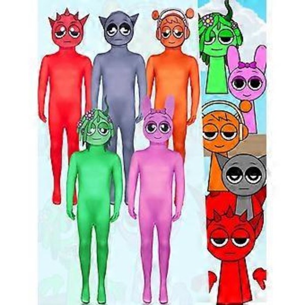 Sprunki Cosplay Kostym Jumpsuit Party Maskerad Bodysuit (110 Orange)