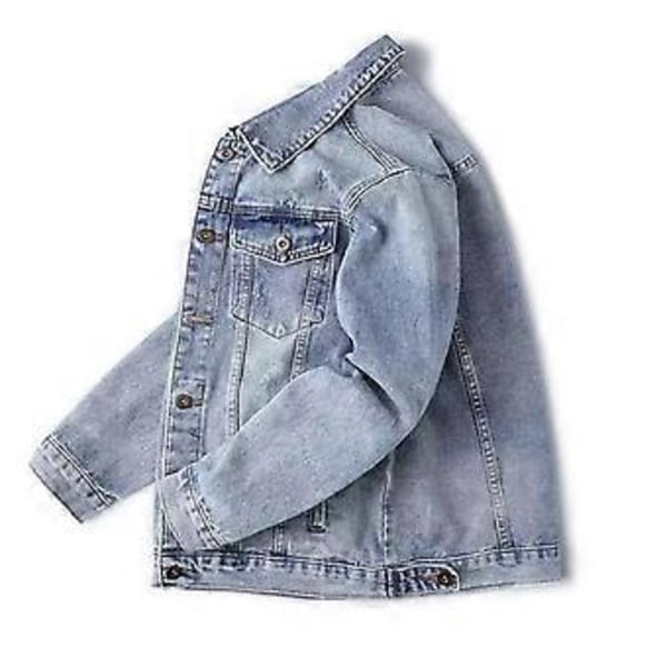 Herre Jakke Denim Retro Hip Hop Stil Løs Enkeltknappet Langærmet Revers Multi Lommer Casual Streetwear Plus Size Herre Frakke (2XL lyseblå)