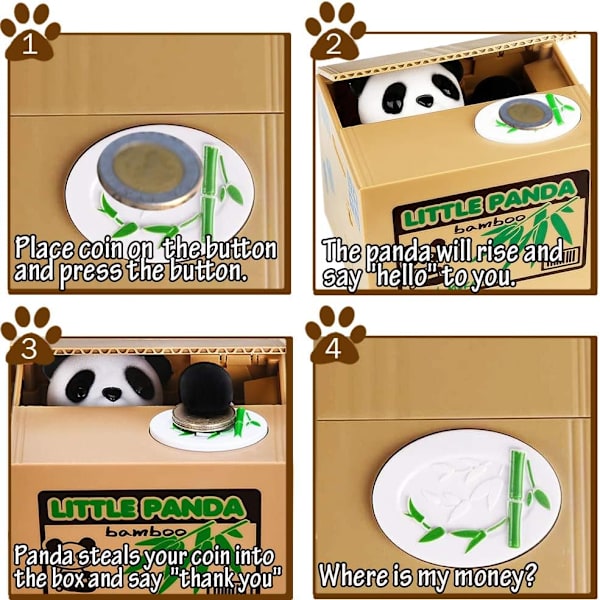 Panda som stjäl pengar sparbössa, sparbössa för barn, myntbank för mån