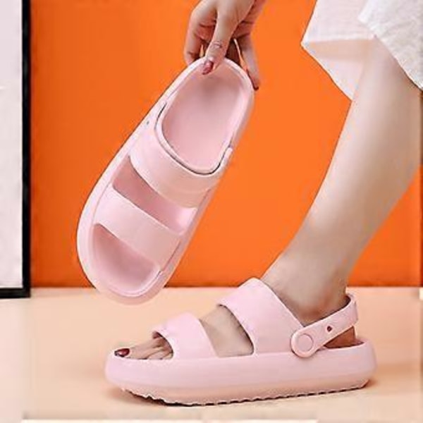 4CM Tykksålede Sommersandaler Slippers For Kvinner Myke EVA Strand Sklisikre Sandaler (38 39 Rosa)