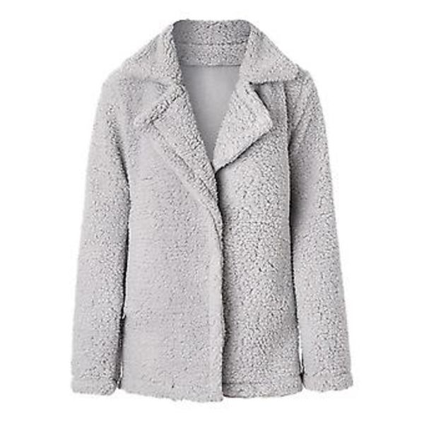 Dame Teddy Bear Fleece Fluffy Jakke Cardigan Frakke Yderbeklædning (M Lysegrå)