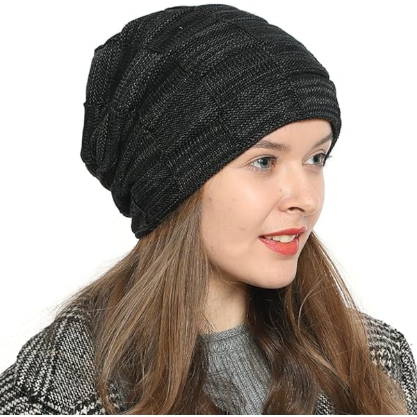 Dame Vinter Slouch Beanie Ullhatt med Varm Fleecefôr