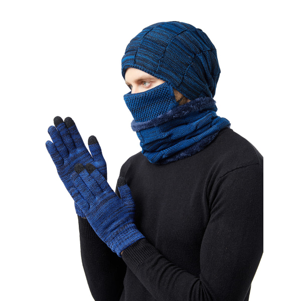 4-delad varm mössa, halsduk, mask och handskar för män och kvinnor (blå)
