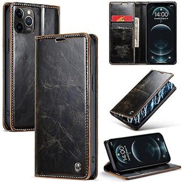Caseme 003 Crazy Horse Texturerat Läderfodral för Iphone 12 Pro Max (Svart)