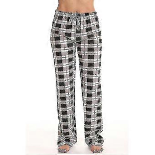Naisten pyjamahousut taskuilla, pehmeät flanelliruudullinen pyjamahousut Z (S musta)