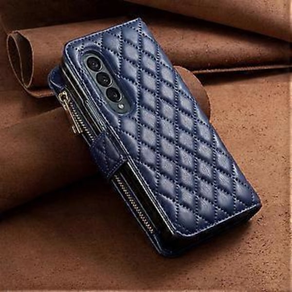 Wallet Lynlås Etui Kompatibelt Med Samsung Galaxy Z Fold 4, PU Læder Cover Med Håndledsrem & Kortholder