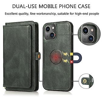 Avtakbart lærveske for iPhone 14 Plus (Grønn)