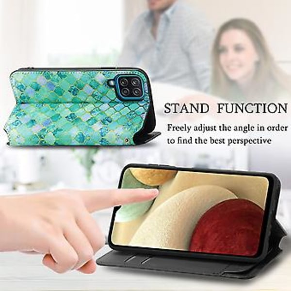 Farverig Magnetisk Læderetui Til Samsung Galaxy A12 (Smaragd)