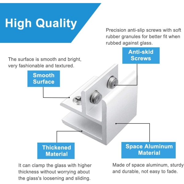 4st justerbar glasklämma Silver 90 graders aluminium glasklämma för 10-12 mm tjocklek