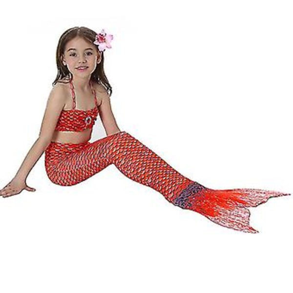 Barnens Baddräkt Flickor Sjöjungfru Svans Bikini Set Baddräkt Baddräkt (5-6 År Röd)